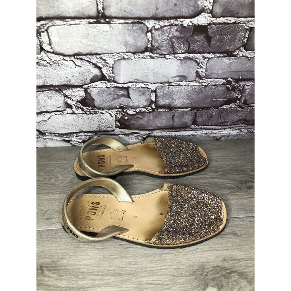 Pons Glitter Leather Casual Peep Toe Slingback Flats Sandals Women Sz 8M US/39EU - Picture 4 of 14